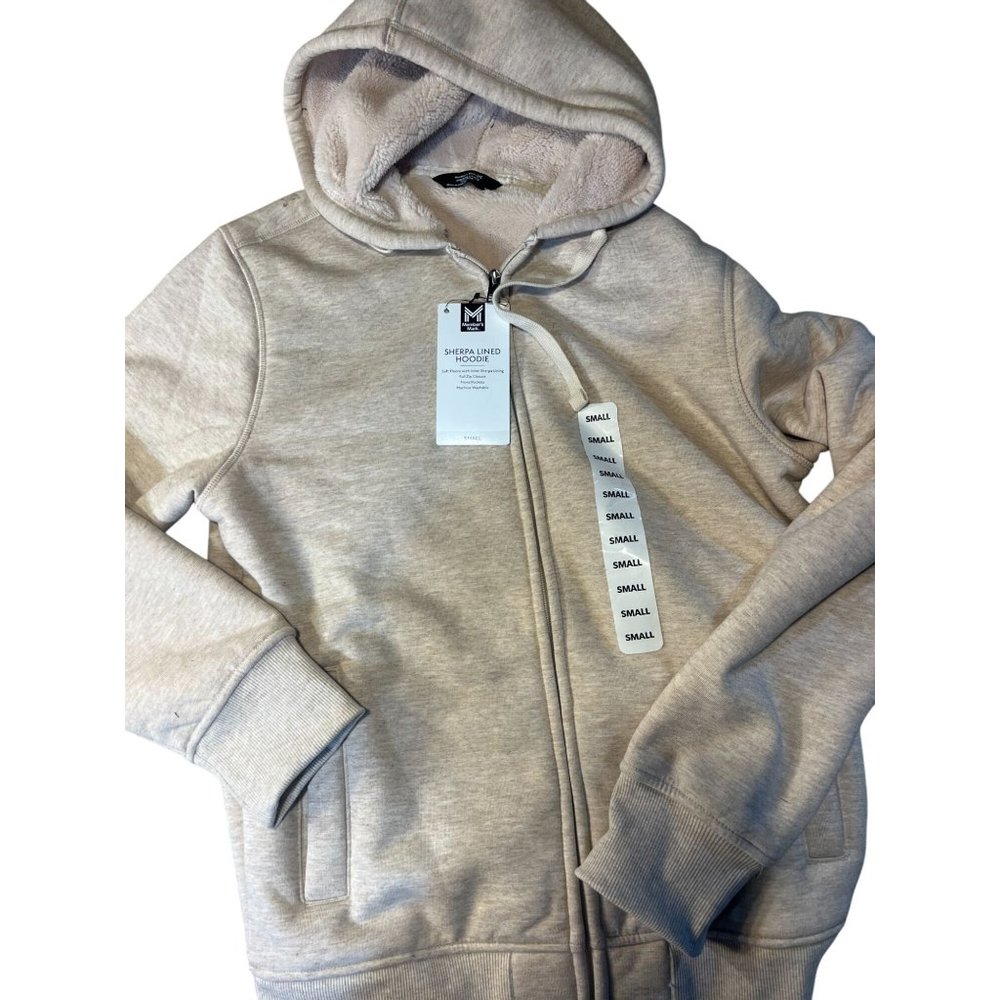 Sherpa-Lined Zip-Up Hooded Jacket With Pockets  Small Size